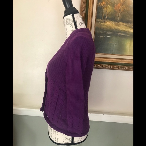 Liz & Co Purple Eyelet Ribbed Cardigan Sweater S - Picture 4 of 5